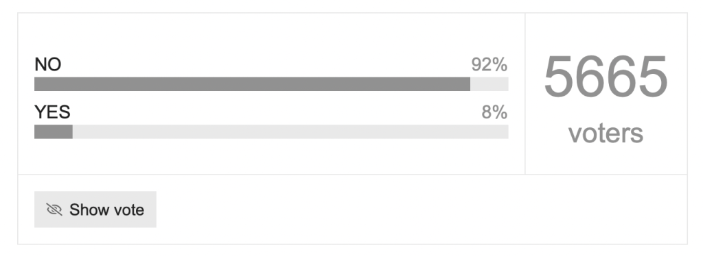 ۹۲ درصد از اعضای جامعه تِرا با طرح دو کوان برای راه‌اندازی فورک جدید مخالفت کردند